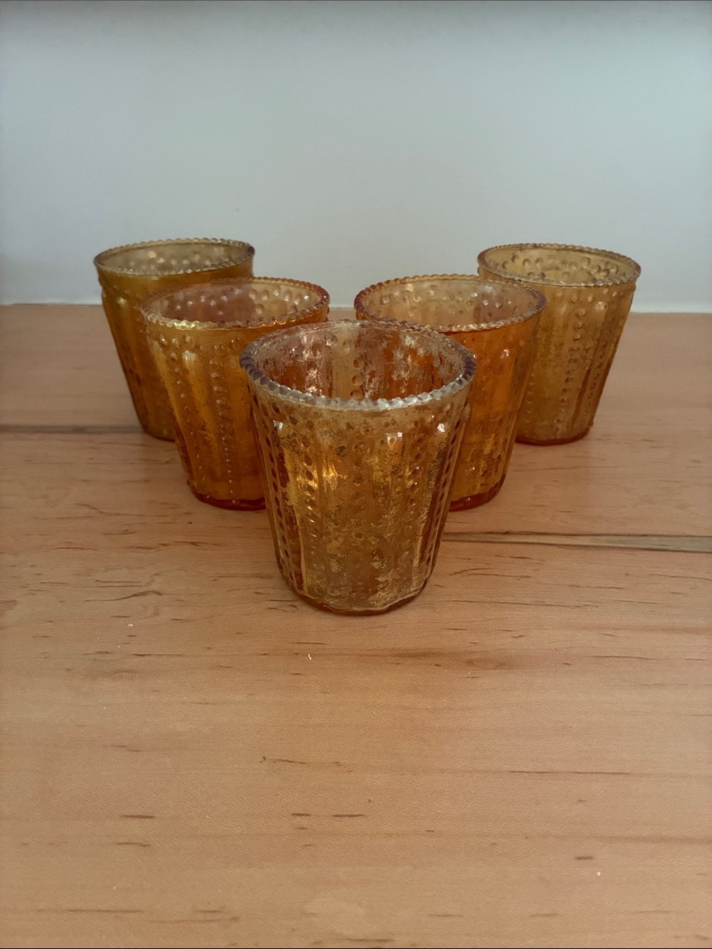 Pottery Barn Amber Copper Mercury Glass Votive Candle Holders set of 5